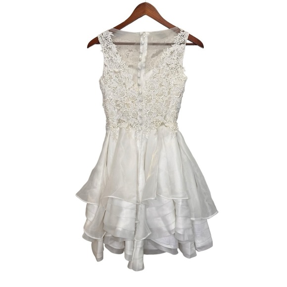 Cocktail Gown Wedding Short Tutu Floral Lace Tiered Organza Size XS - Picture 2 of 16